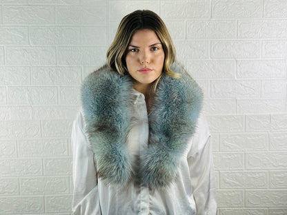 Light Blue Fox fur collar scarf Full Skin Pelts