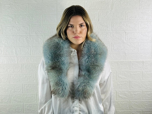 Light Blue Fox fur collar scarf Full Skin Pelts