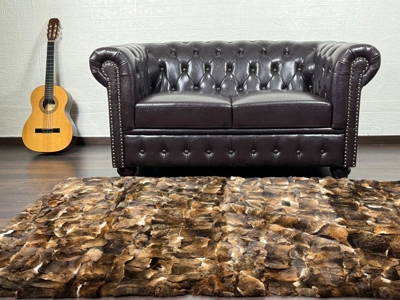 NATURAL ORILAX BROWN DOUBLE SIDED Rex Rabbit Fur Blanket  •  Luxury Fur Blanket Throw  • Fur Bedspread  •  Home Warmer Blanket  • Perfect for your Living Room