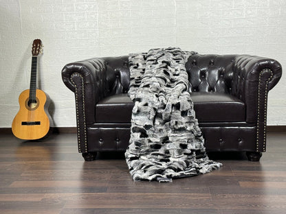 CHINCHILLA COLOR DOUBLE SIDED Rex Rabbit Fur Blanket  •  Luxury Fur Blanket Throw  • Fur Bedspread  •  Home Warmer Blanket  • Perfect for your Living Room