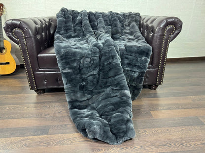 Real Gray Rex Rabbit Fur Blanket  •  Luxury Fur Blanket Throw  • Fur Bedspread  •  Home Warmer Blanket  • Perfect for your Living Room