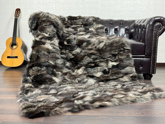 Real Brown Fox Fur Blanket Throw Blanket • Home Warmer Genuine Fur Blanket Throw • Housewarming gift • Luxury Fur Blanket Sofa Cover