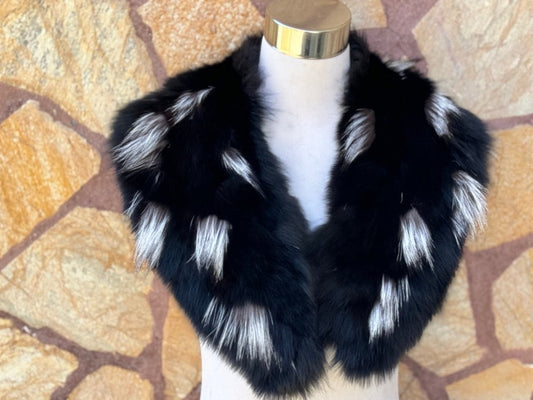 Black with white marks Fox fur collar scarf