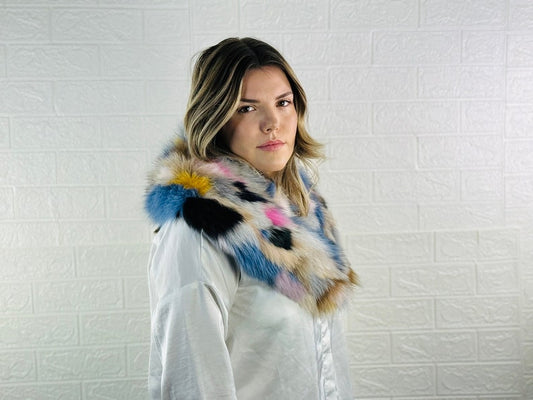 Multicolor Fox fur collar scarf
