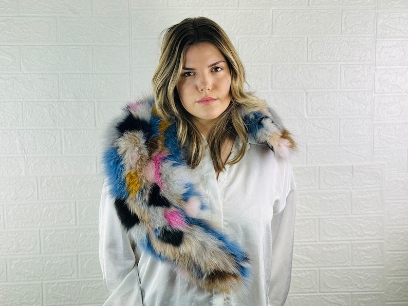 Multicolor Fox fur collar scarf