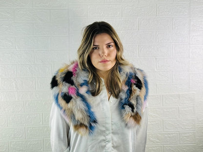 Multicolor Fox fur collar scarf