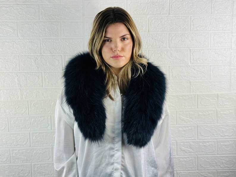 Dark Blue Fox fur collar scarf