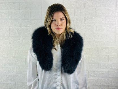 Dark Blue Fox fur collar scarf