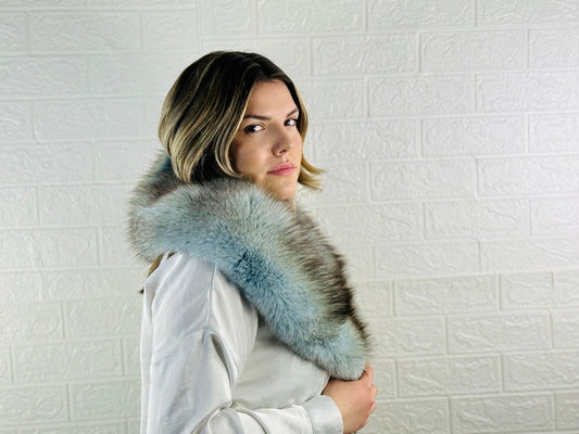 Light Blue Fox fur collar scarf Full Skin Pelts