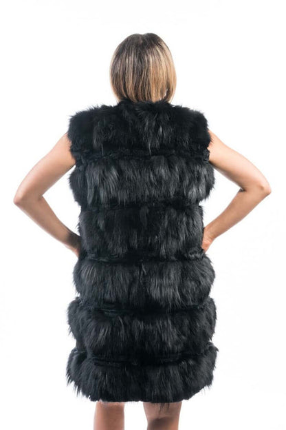 Fox Fur Vest Long Black - Tatifurs showcasing a luxurious black fox fur design from the back, perfect for modern style.