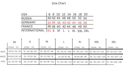 Size chart for fur clothing Tatifurs