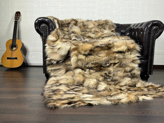 NATURAL CRYSTAL DOUBLE SIDED Fox fur throw blanket