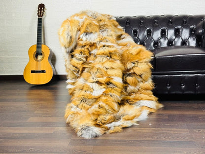 GOLD NATURAL  DOUBLE SIDED Fox fur throw blanket