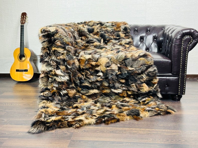 MATHILDE DOUBLE SIDED Fox fur throw blanket