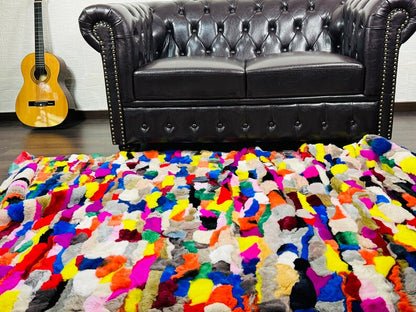 MULTICOLOR DOUBLE SIDED Rex Rabbit Fur Blanket  •  Luxury Fur Blanket Throw  • Fur Bedspread  •  Home Warmer Blanket  • Perfect for your Living Room