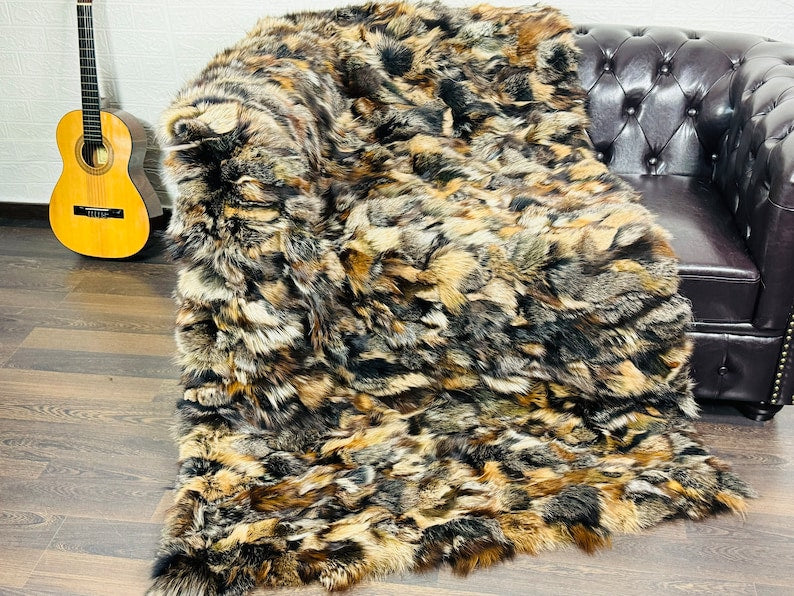CROSS NATURAL DOUBLE SIDED Fox fur throw blanket