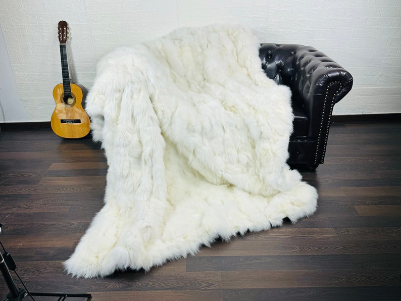 WHITE DOUBLE SIDED Fox fur throw blanket