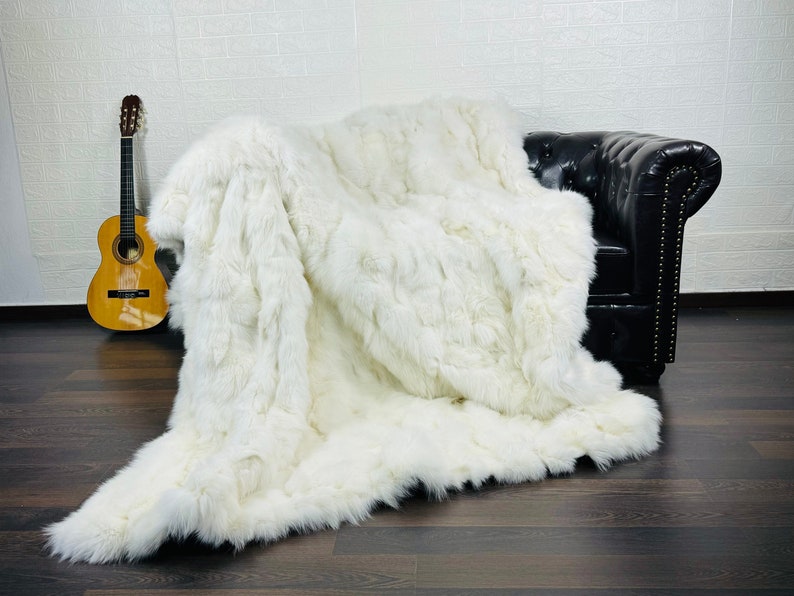 WHITE DOUBLE SIDED Fox fur throw blanket