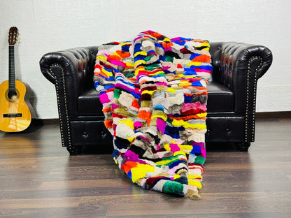 MULTICOLOR DOUBLE SIDED Rex Rabbit Fur Blanket  •  Luxury Fur Blanket Throw  • Fur Bedspread  •  Home Warmer Blanket  • Perfect for your Living Room