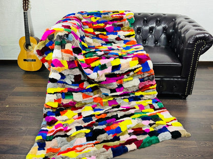 MULTICOLOR DOUBLE SIDED Rex Rabbit Fur Blanket  •  Luxury Fur Blanket Throw  • Fur Bedspread  •  Home Warmer Blanket  • Perfect for your Living Room