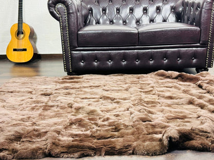 BROWN DOUBLE SIDED Rex Rabbit Fur Blanket  •  Luxury Fur Blanket Throw  • Fur Bedspread  •  Home Warmer Blanket  • Perfect for your Living Room