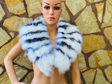 GORGEOUS Real FOX FUR Collar White Blue • Handcrafted Winter Fashion Accessory • Real Fur Scarf • Fur Wrap • Fur Shawl