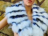 GORGEOUS Real FOX FUR Collar White Blue • Handcrafted Winter Fashion Accessory • Real Fur Scarf • Fur Wrap • Fur Shawl