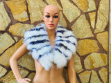GORGEOUS Real FOX FUR Collar White Blue • Handcrafted Winter Fashion Accessory • Real Fur Scarf • Fur Wrap • Fur Shawl