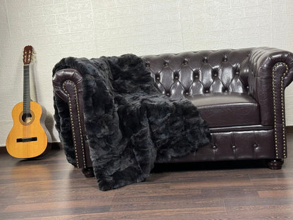 Real Black Rex Rabbit Fur Blanket  •  Luxury Fur Blanket Throw  • Fur Bedspread  •  Home Warmer Blanket  • Perfect for your Living Room