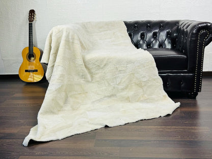 Off White Cream Real Sheepskin Fur Throw Blanket Lamb Wool