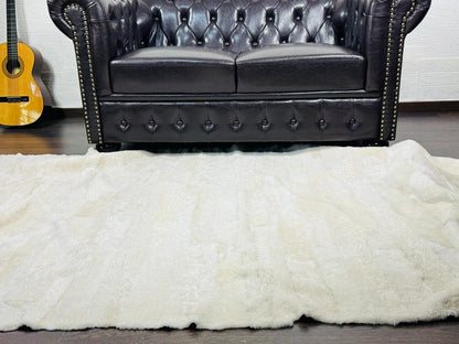 Off White Cream Real Sheepskin Fur Throw Blanket Lamb Wool