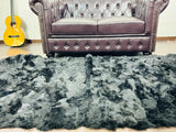BLACK Fluffy Real SHEEPSKIN Toscane Fur Throw Blanket • Large Area Rug  • Ethically and Organically Wool Rug