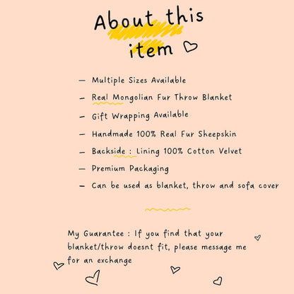 Baby Pink Real Sheepskin Fur Throw Blanket Mongolian Wool