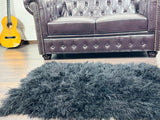 BLACK Fluffy Real SHEEPSKIN Mongolian Fur Throw Blanket • Large Area Rug  • Ethically and Organically Wool Rug