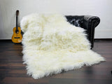 OFF WHITE Fluffy Real SHEEPSKIN Mongolian Fur Throw Blanket • Large Area Rug  • Ethically and Organically Wool Rug