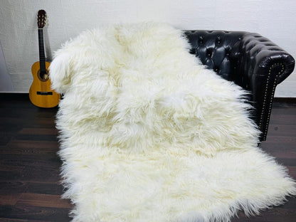 Off White Cream Real Sheepskin Fur Throw Blanket Mongolian Wool