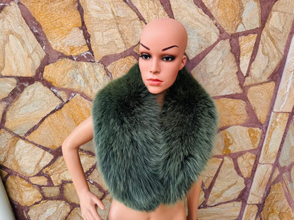 Green Fox fur collar scarf