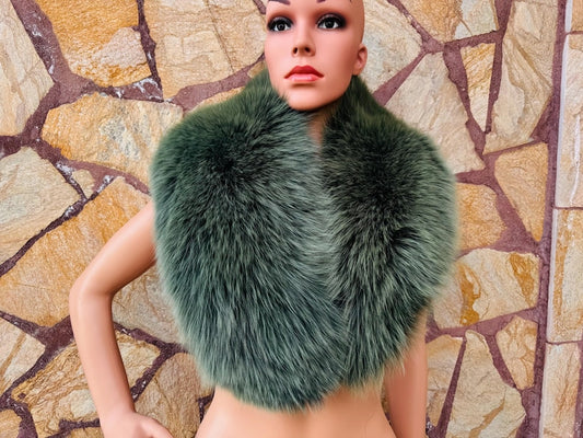 Green Fox fur collar scarf