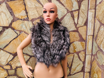 Purple Black Fox fur collar scarf