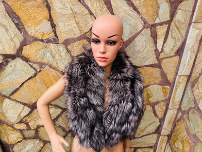 Purple Black Fox fur collar scarf