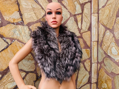 Purple Black Fox fur collar scarf