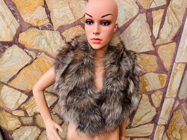 Crystal Natural Fox fur collar scarf