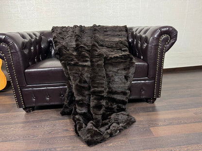 BROWN DOUBLE SIDED Rex Rabbit Fur Blanket  •  Luxury Fur Blanket Throw  • Fur Bedspread  •  Home Warmer Blanket  • Perfect for your Living Room
