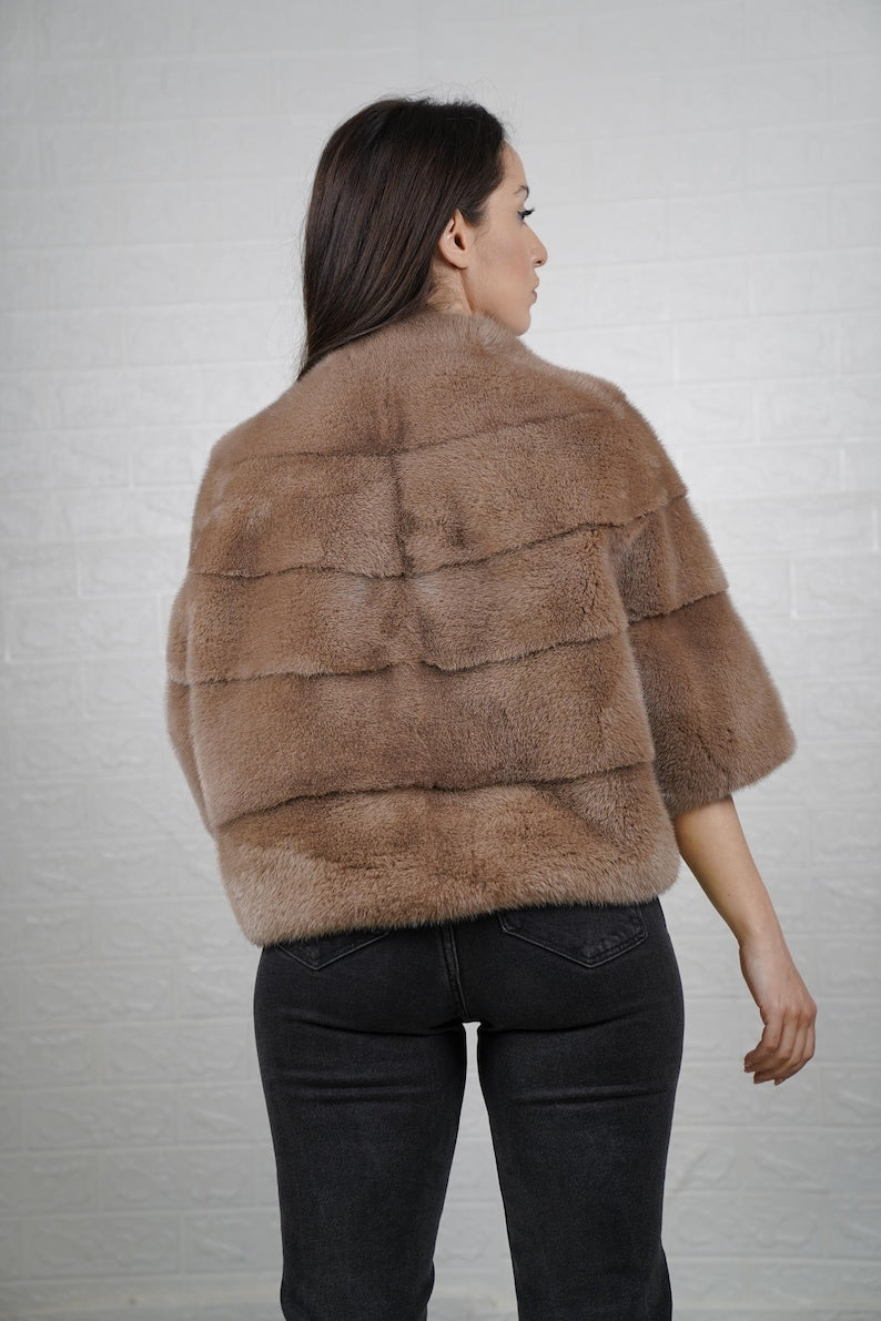 Real mink fur jacket with collar — warm and stylish winter fashion piece