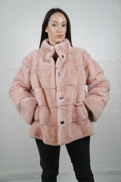 Trendy short mink fur coat for women