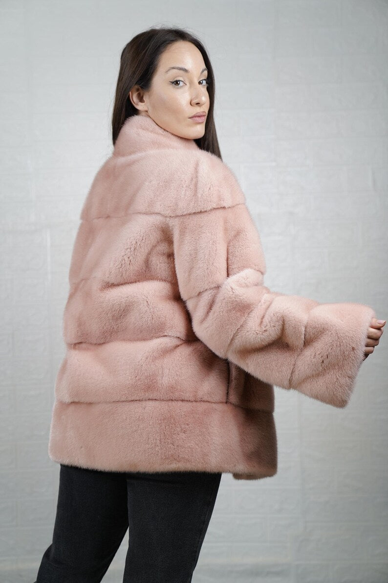 Elegant long mink fur coat for winter fashion
