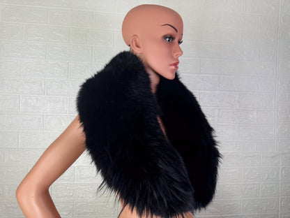 Black fox fur collar scarf