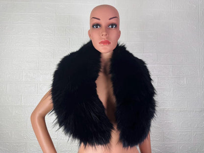 Black fox fur collar scarf