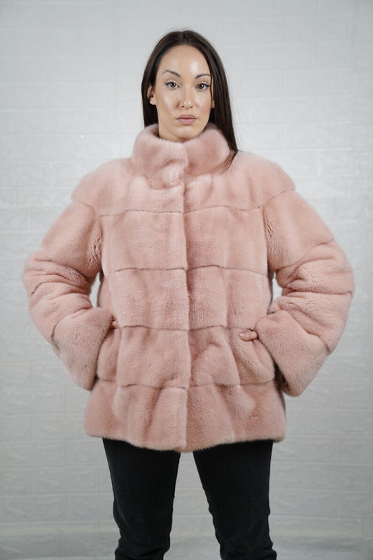 Luxury women’s mink fur jacket coat in pink