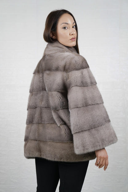 Gray mink fur jacket coat front view – full skin pelts and classic collar
